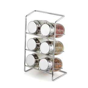 Porta Condimentos de Bancada Elegance em Inox 6 potes Vidro