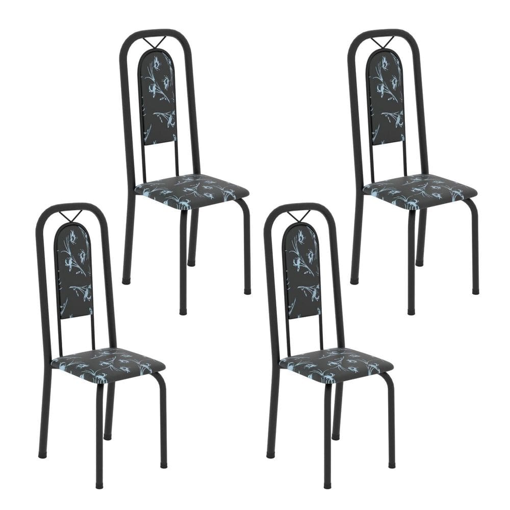 Cadeiras para Sala de Jantar 4 Unidades Lara Floral Preto