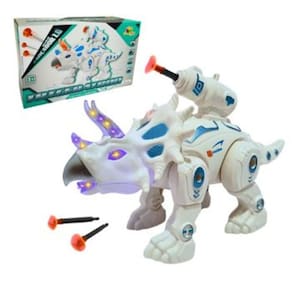 Dinossauro Lancador com Movimento Luz e Som Art Brink Atira Dardos Brinquedo Recreativo