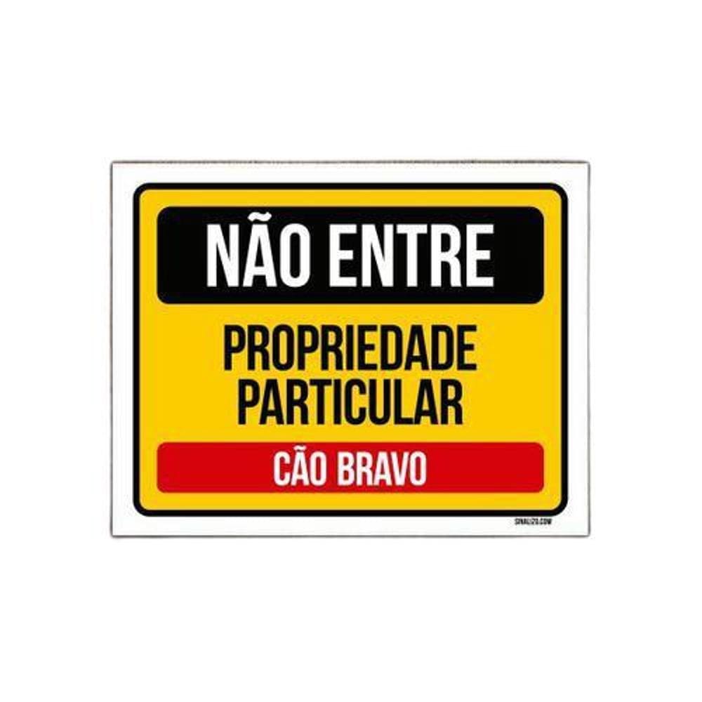 Placa Não Entre Propriedade Particular Cão Bravo 18x23cm 5un