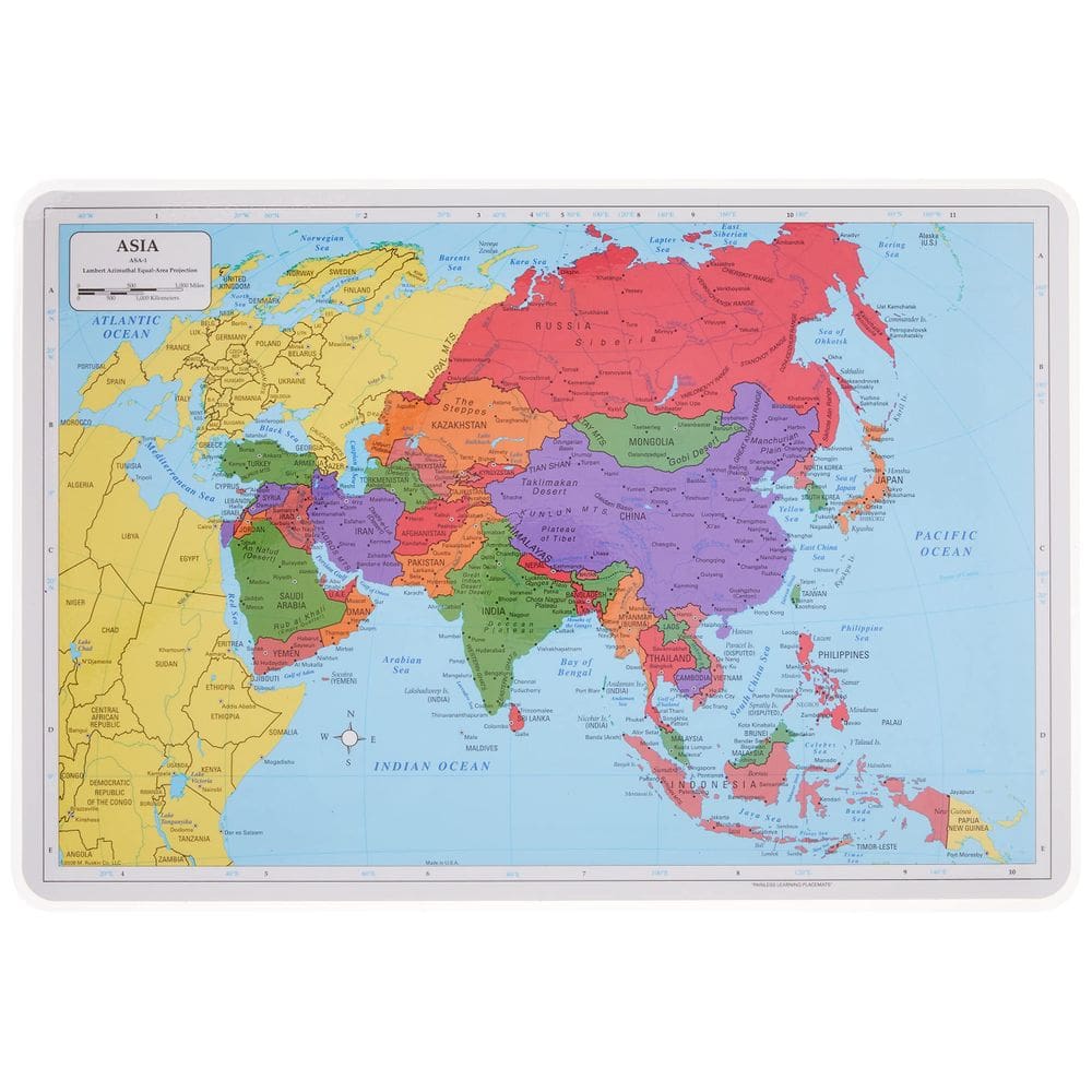 Placemat Painless Learning Asia Map 30 x 44 cm laminado