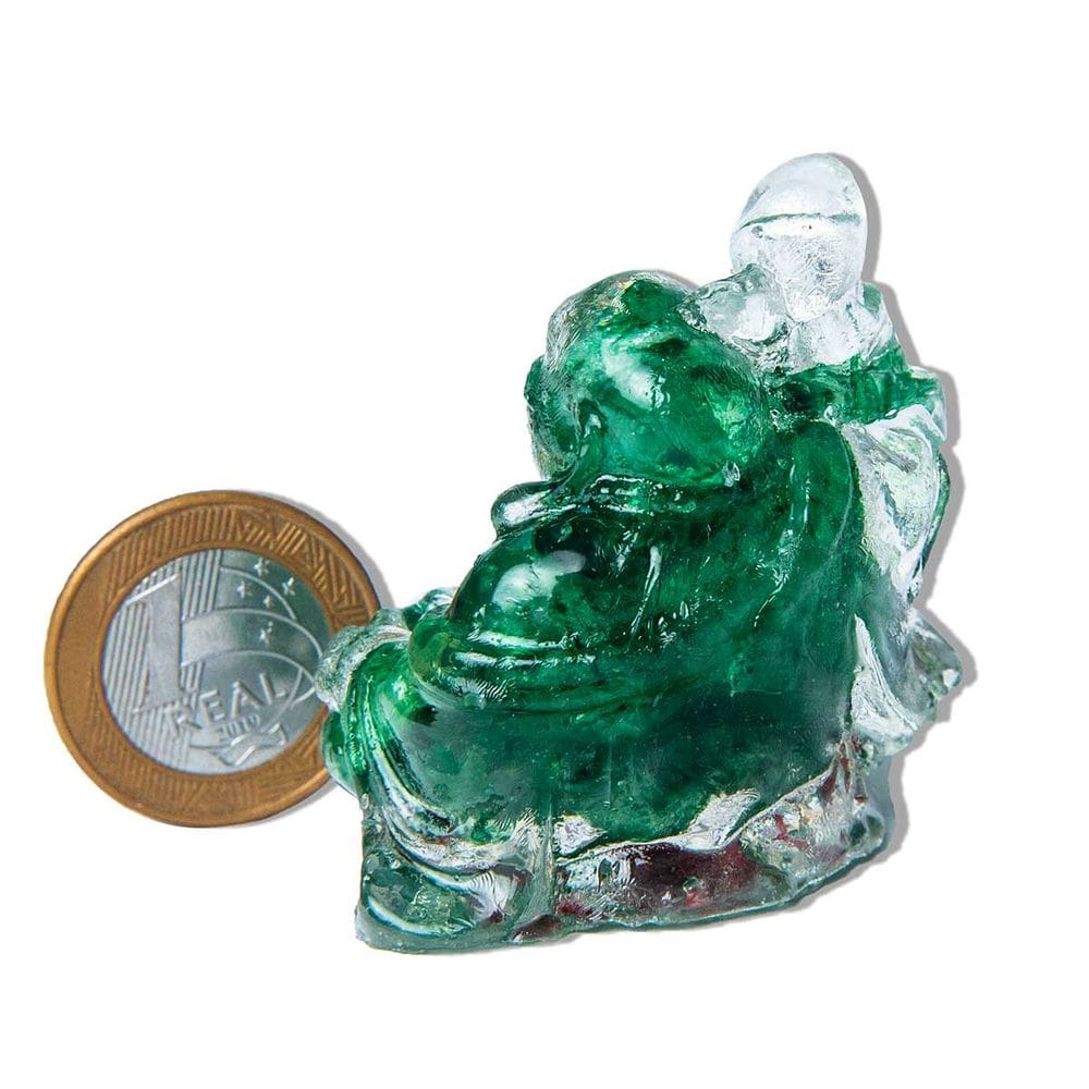 03 Escultura Buda De Quartzo Verde Na Resina 70g 5cm
