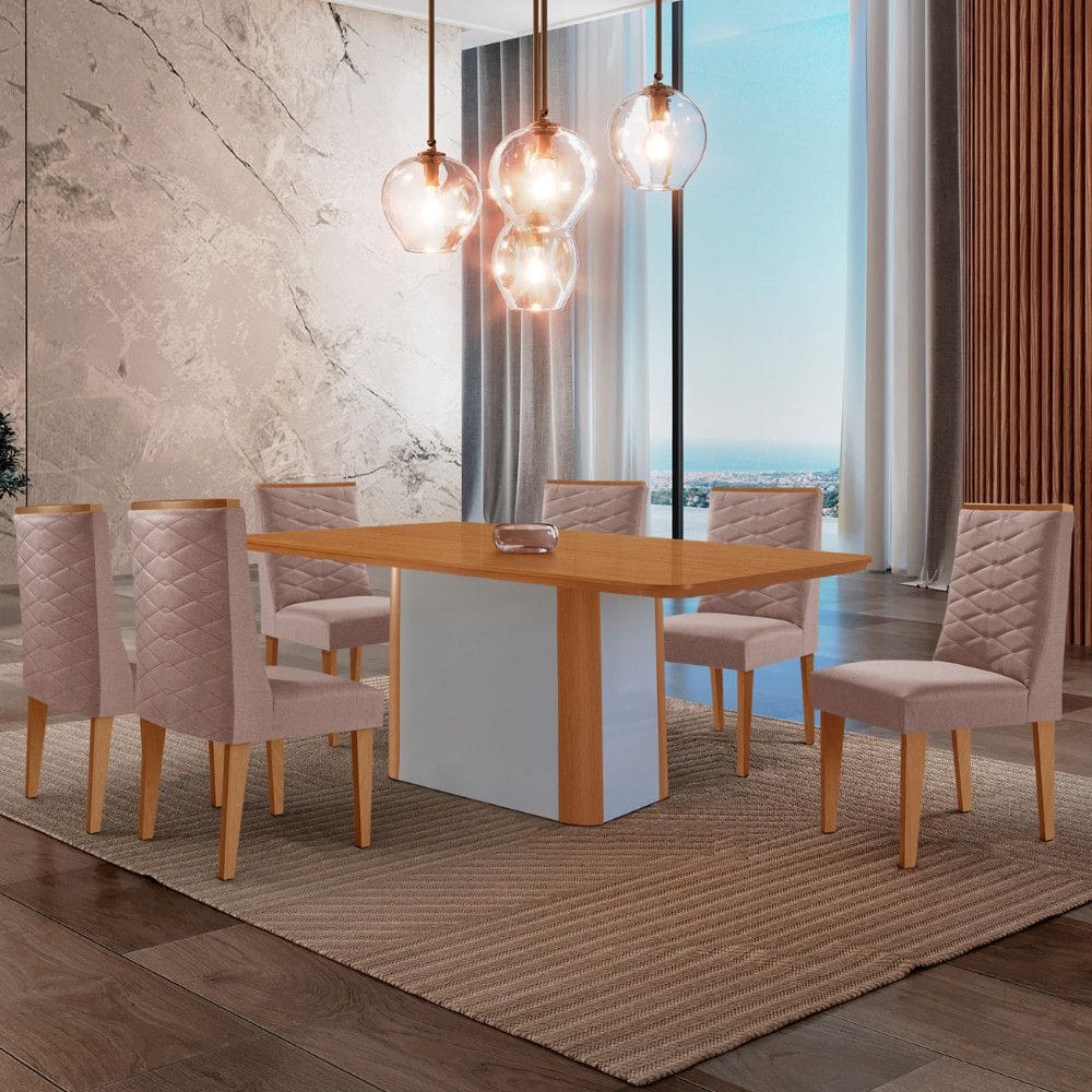Mesa de Jantar Isadora 180cm Tampo MDF Laminado com 6 Cadeiras Safira