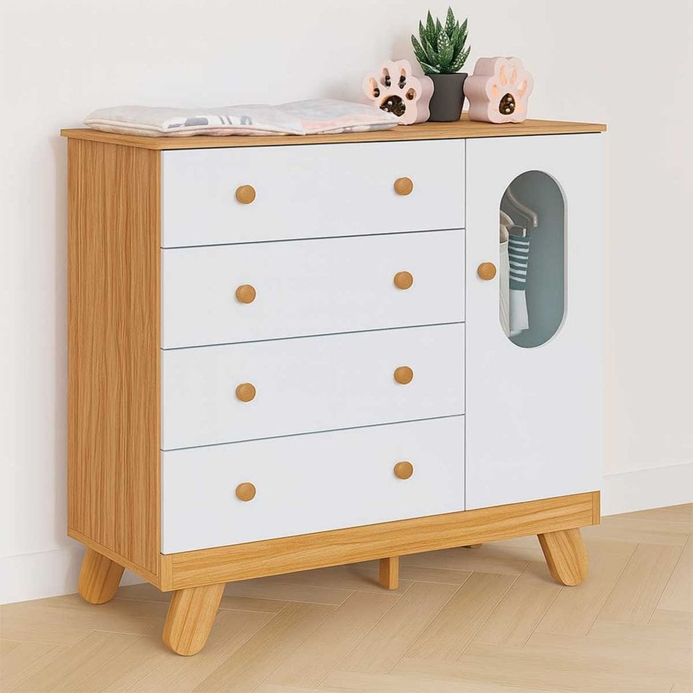 Cômoda Trocador Com Janela 4 Gavetas Pingo Quarto Bebê