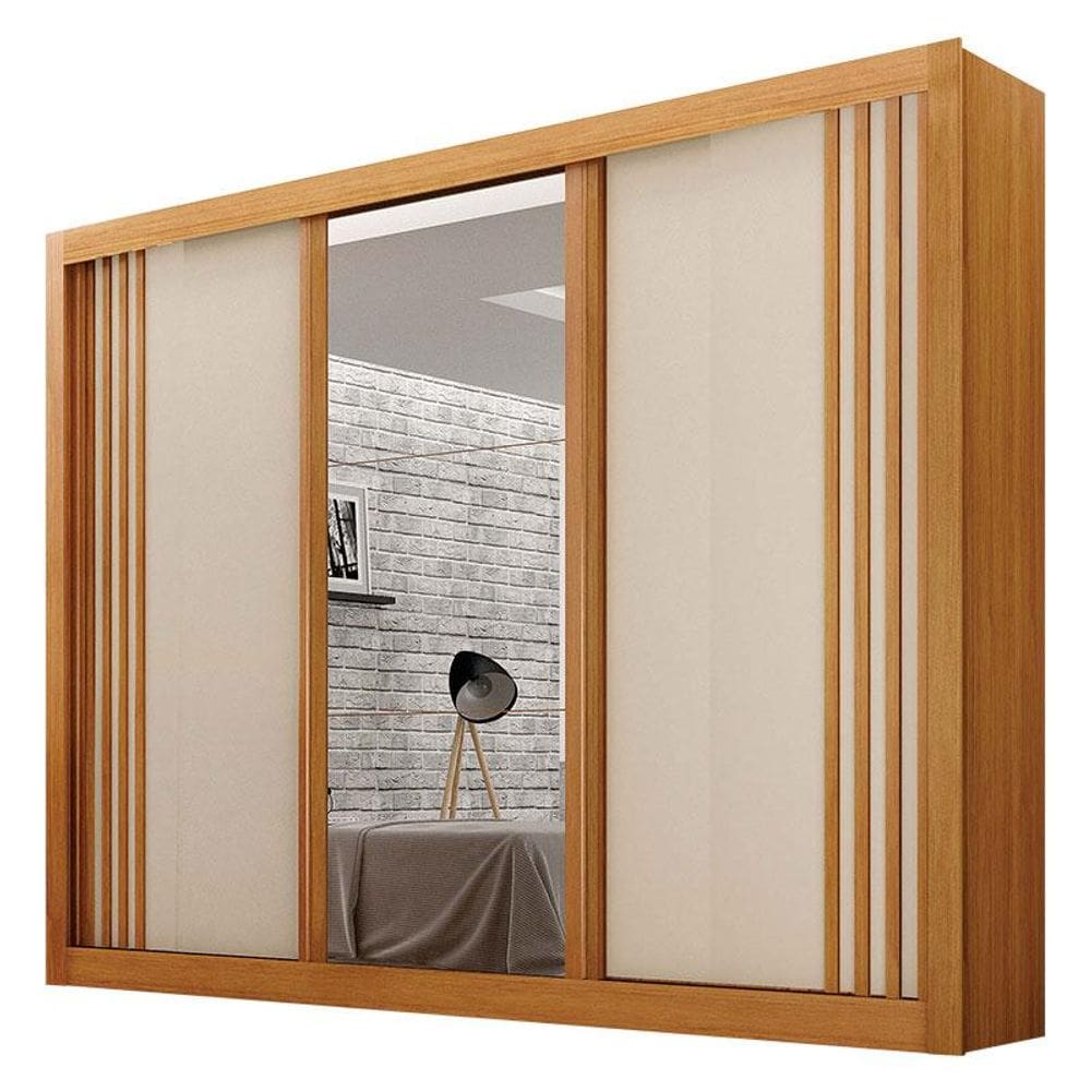 Guarda Roupa Casal 3 Portas com Espelho Milano Cinamomo Off White – Leifer Móveis