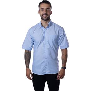 Camisa Social Xadrez Manga Curta Azul Claro