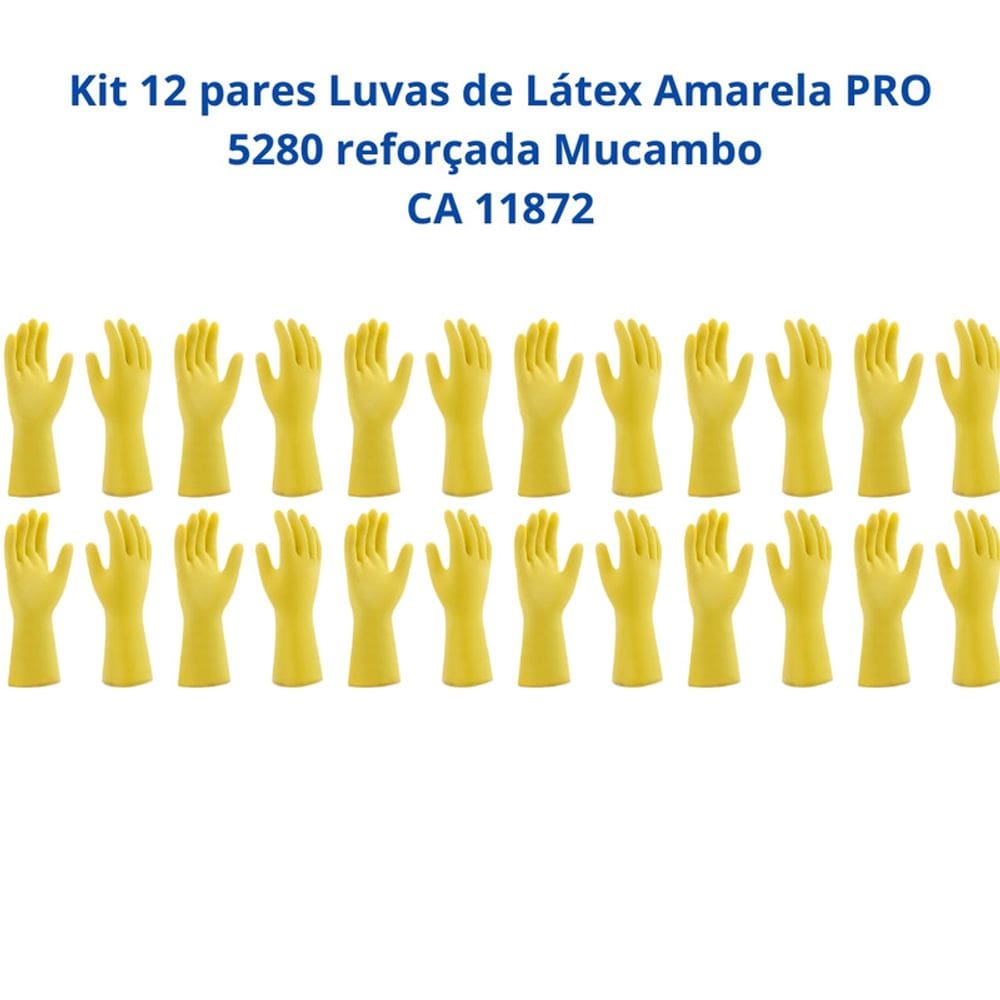 Kit 12 Luvas Látex Amarela PRO 5280 reforçada Mucambo CA 11872