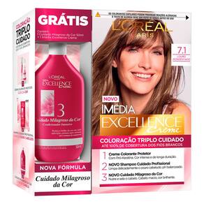 Kit Tintura Imédia Excellence L`oréal Louro Acinzentado 7.1 Ganhe Condicionador Cuidado Milagroso da Cor