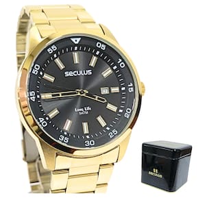 Relógio Seculus Masculino Analógico Dourado Long Life 20786GPSVDA3