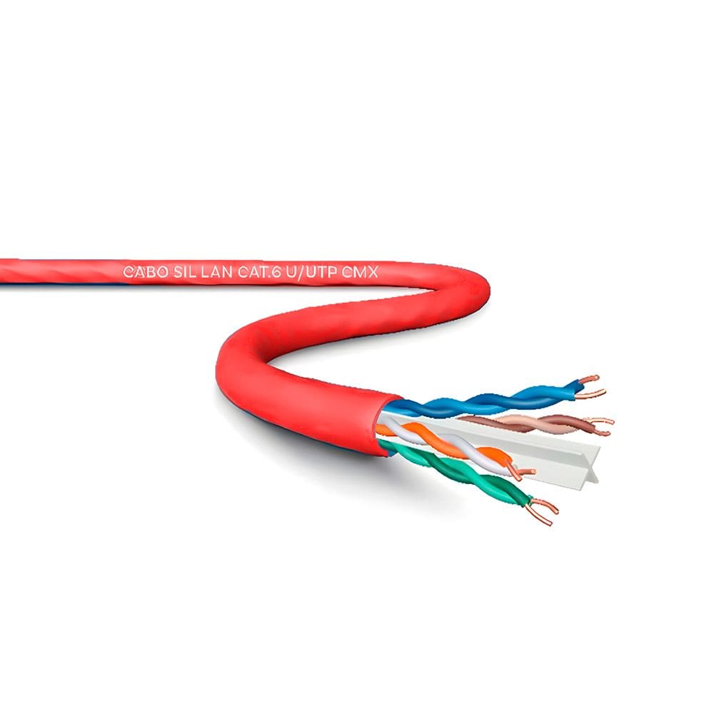 Metro de Cabo de Rede LAN 4PX24AWG CAT6 UTP -100% Cobre Wec, CM INT - Vermelho