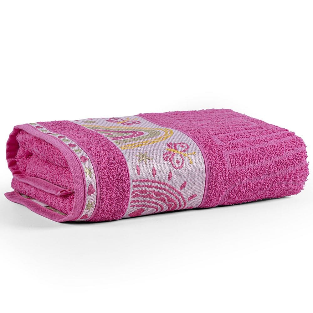 Toalha de Banho Avulsa Minimi Infantil 100% Algodão - 1,15m x 75cm - Rainbow Arco Íris - Pink