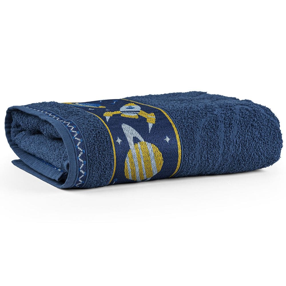 Toalha de Banho Avulsa Minimi Infantil 100% Algodão - 1,15m x 75cm - Galáxia - Azul Marinho