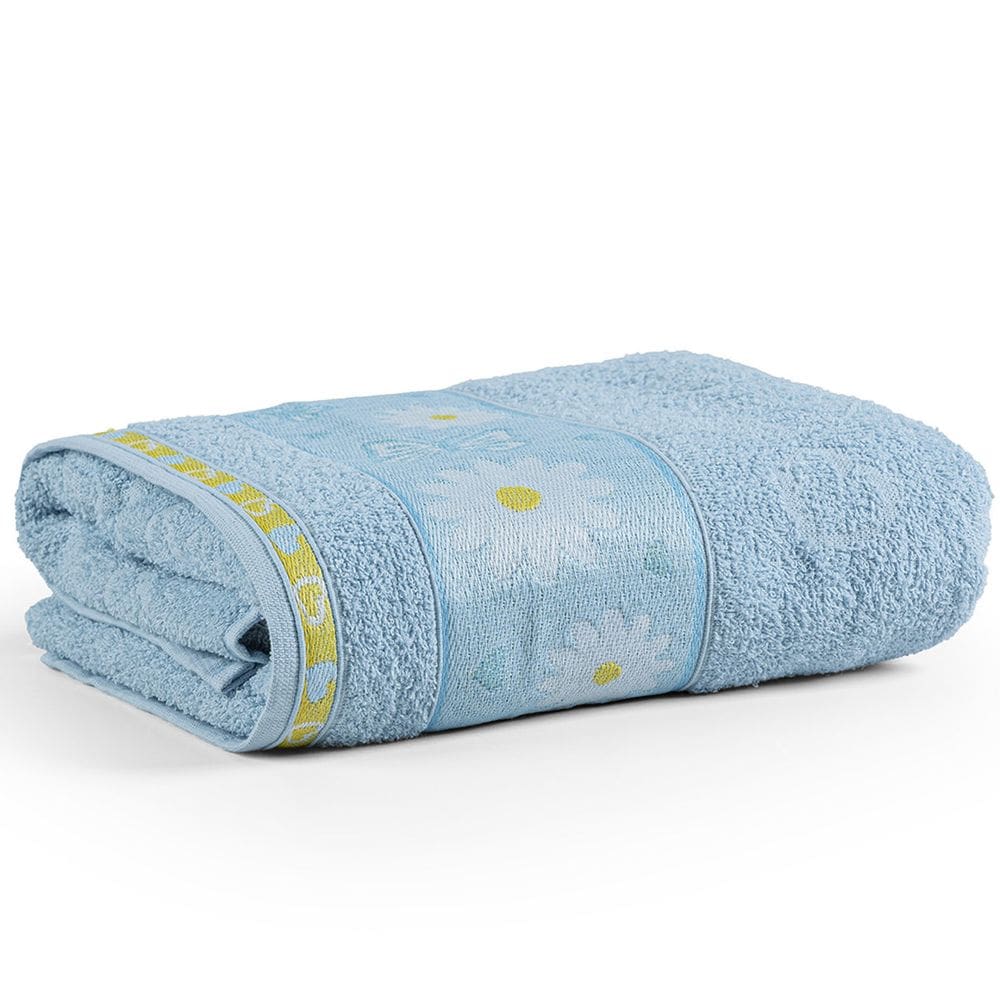 Toalha de Banho Avulsa Minimi Infantil 100% Algodão - 1,15m x 75cm - Margarida - Azul