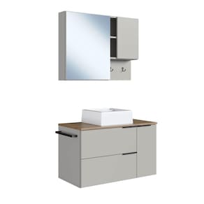 Gabinete Suspenso 80cm Arenas Mel Porta Toalha Cuba Espelho Conjunto para Banheiro CJ8020.10MA