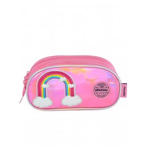 Estojo Menina Escolar Triplo Arco Íris Holográfico Rosa