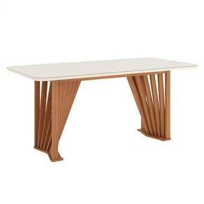Mesa de Jantar Adriana 180 cm Canto Arredondado com Vidro Nature Off White – Henn