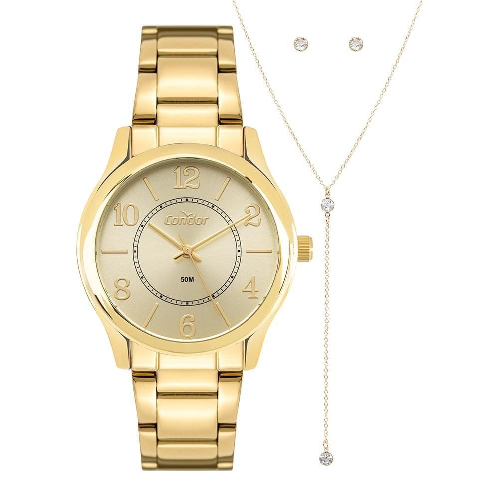 Kit Relógio Condor Feminino Dia A Dia Dourado - CO2035NRD/K4X