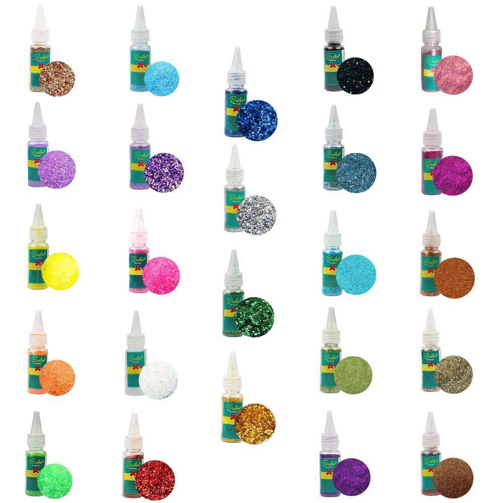 Kit 24 Cores Glitter Bisnaga Pote 15g Com Bico Dosador - Make+ | Papelaria | Escolar | Artesanato | Infantil | Purpurina