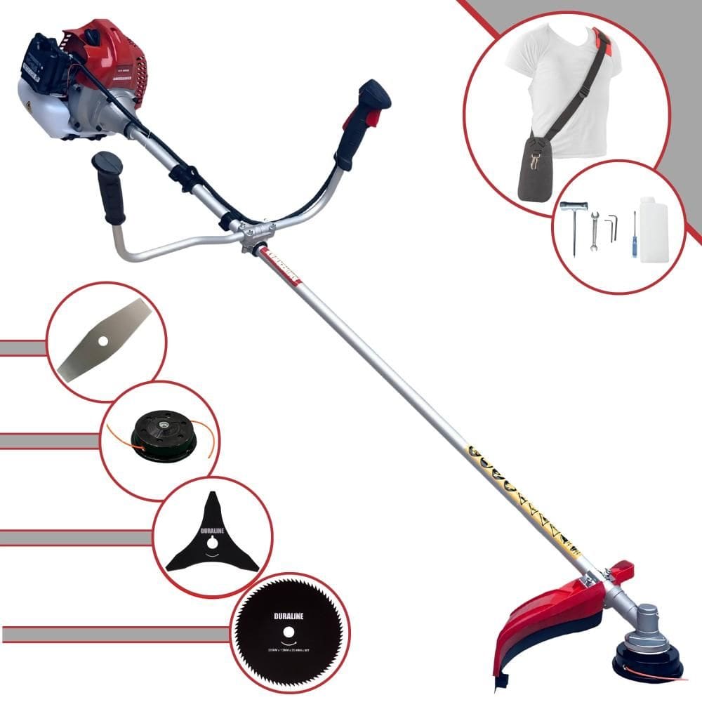 Roçadeira Profissional Kawashima BCJ521L À Gasolina 2T 52cc 2,5HP 10.000rpm Com Carretel Nylon + Lâmina 2 Pontas + Lâmina 3 Pontas + Lâmina 80 Dentes
