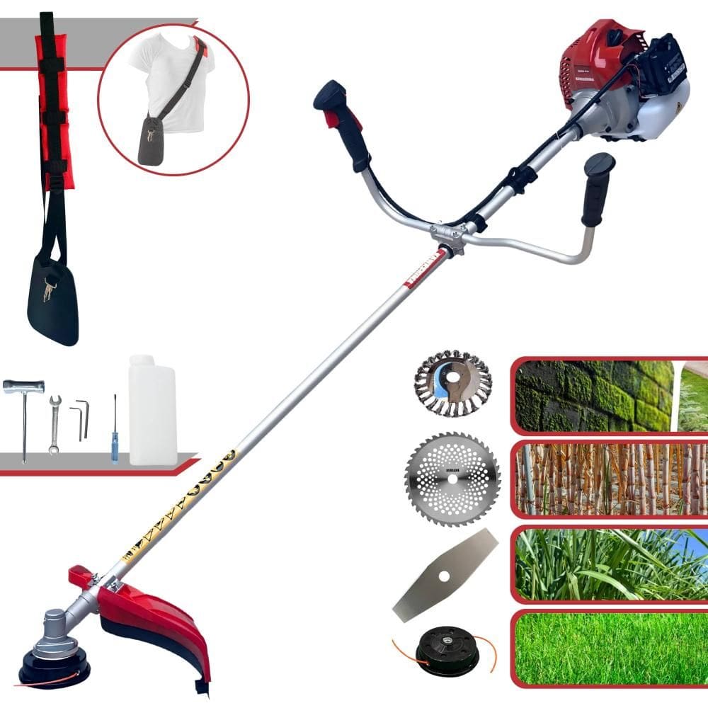 Máquina de Cortar Grama Kawashima BCJ521-L 53cc 2,5HP Roçadeira Completa Com Faca 2 Pontas, Faca 40 Dentes + Carretel Nylon + Escova de Aço 24 Cerdas