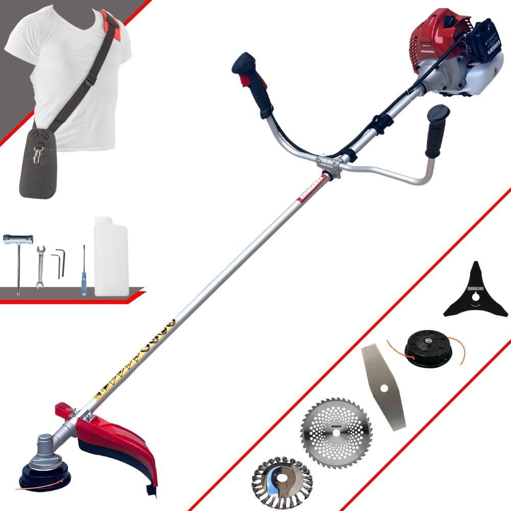 Roçadeira Multifuncional Kawashima BCJ521-L À Gasolina 2T 2,5HP 52cc 10.000rpm Kit de Facas Extras 3 Pontas, Faca 40 Dentes e Escova de Aço 24 Cerdas