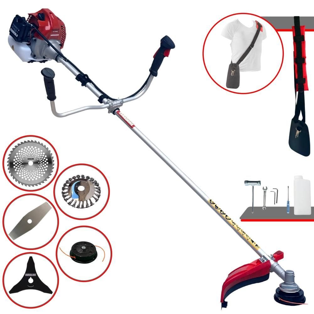 Roçadeira Kawashima BCJ521L À Gasolina 52cc 2,5HP 5 Em 1 Com Carretel Nylon + Lâmina 2 Pontas + Lâmina 3 Pontas + Lâmina 40 Dentes + Escova 24 Cerdas