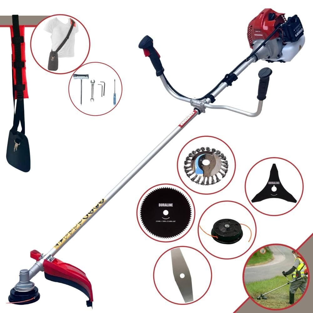 Roçadeira Completa À Gasolina Kawashima BCJ431L 2T 43cc 1,7HP 10.000rpm Com Lâmina 2 Pontas + Lâmina 80 Dentes + Escova de Aço 38 Cerdas + Carretel
