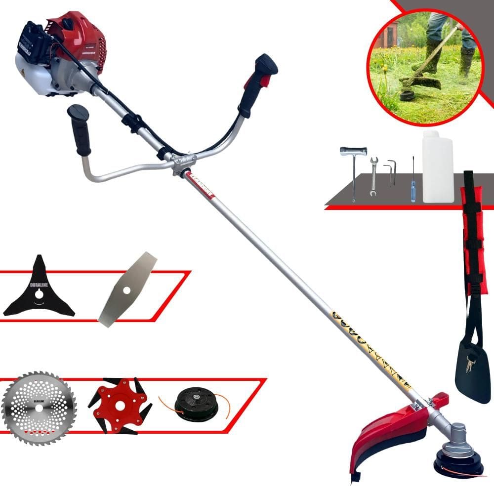Máquina de Cortar Grama À Gasolina Kawashima BCJ521-L 2T 52cc 2,5HP 10.000rpm Roçadeira Profissional Completa Multifuncional Com 5 Opções de Cortes