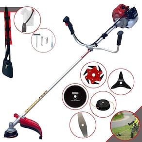 Roçadeira Kawashima BCJ521L À Gasolina 52cc 2,5HP Completo Com 5 Opções de Corte Com Carretel Nylon + Facas 2 Pontas + 3 Pontas + 6 Pontas + 80 Dentes