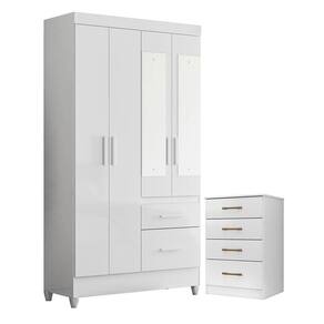Guarda Roupa Solteiro Madri Flex com espelho e Cômoda MS913 Branco Brilho – Moval