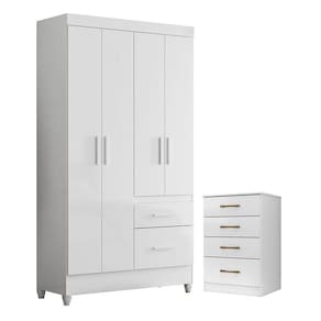 Guarda Roupa Solteiro Madri Flex e Cômoda MS913 Branco Brilho – Moval