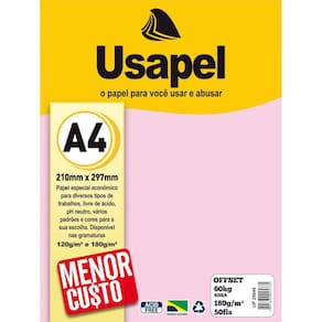 Papel Sulfite A4 Colorido Offset 180G 60K Rosa 50Fls