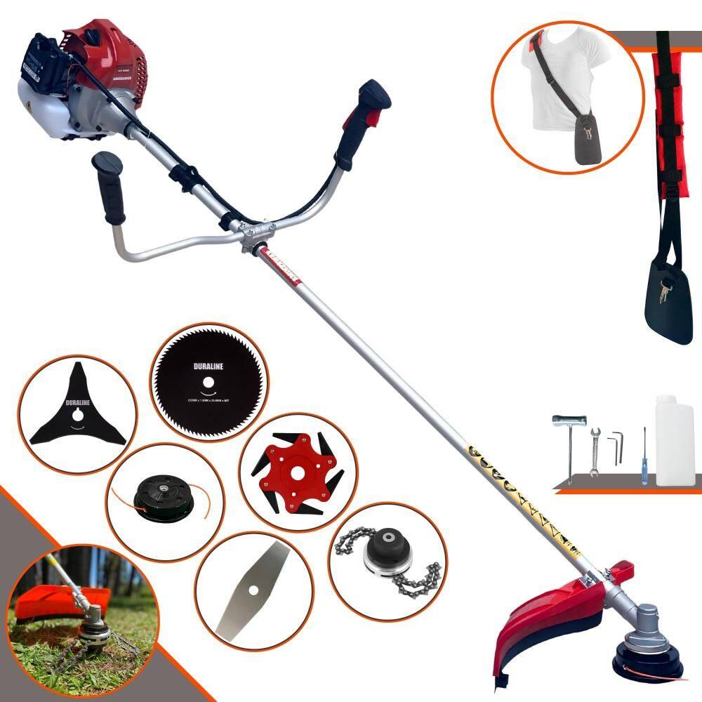 Roçadeira À Gasolina Kawashima BCJ521L 52cc 2T 2,5HP 6 Em 1 Com Carretel + Faca 2 Pontas + Faca 3 Pontas + Faca 6 Pontas + Faca 80 Dentes + Trimmer