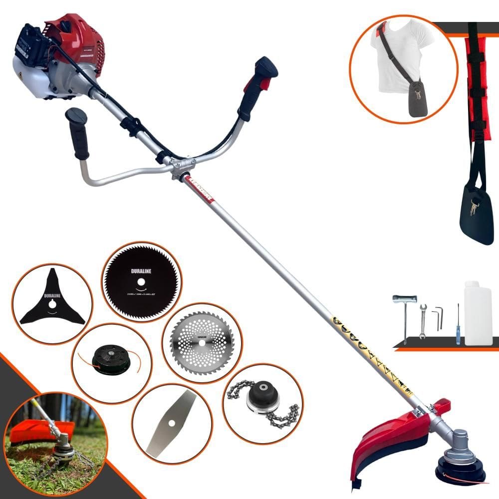 Aparador de Grama Kawashima BCJ521L À Gasolina 52cc 2,5HP 10.000rpm Com Carretel + Faca 2 Pontas + 3 Pontas + 40 Dentes de Vídea + 80 Dentes + Trimmer