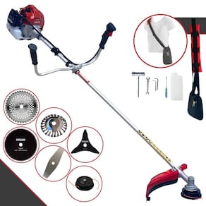 Roçadeira À Gasolina Kawashima BCJ521-L 2,5HP 52cc Com Carretel de Nylon, Faca 2 Pontas, Faca 3 Pontas, Faca 40 Dentes, Faca 80 Dentes e Escova de Aço