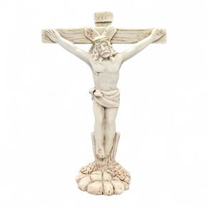 Estátueta Jesus na Cruz de Resina Branca Fé no Seu Lar 15 cm