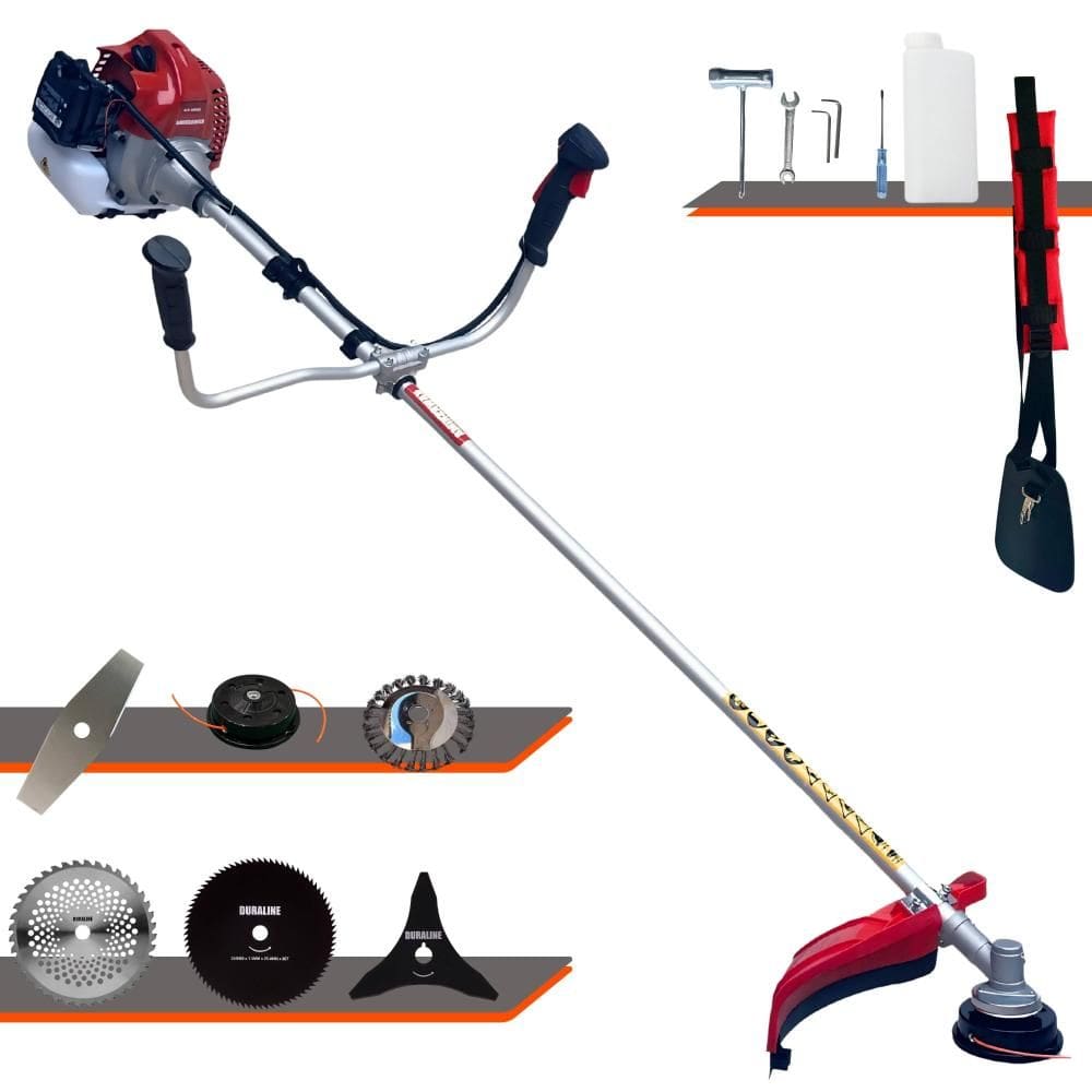 Roçadeira Profissional Kawashima BCJ521L À Gasolina 52cc 2,5HP 10.000rpm Com Carretel e Faca 2 Pontas + Kit de 3 Facas Extras + Escova de Aço Rotativa