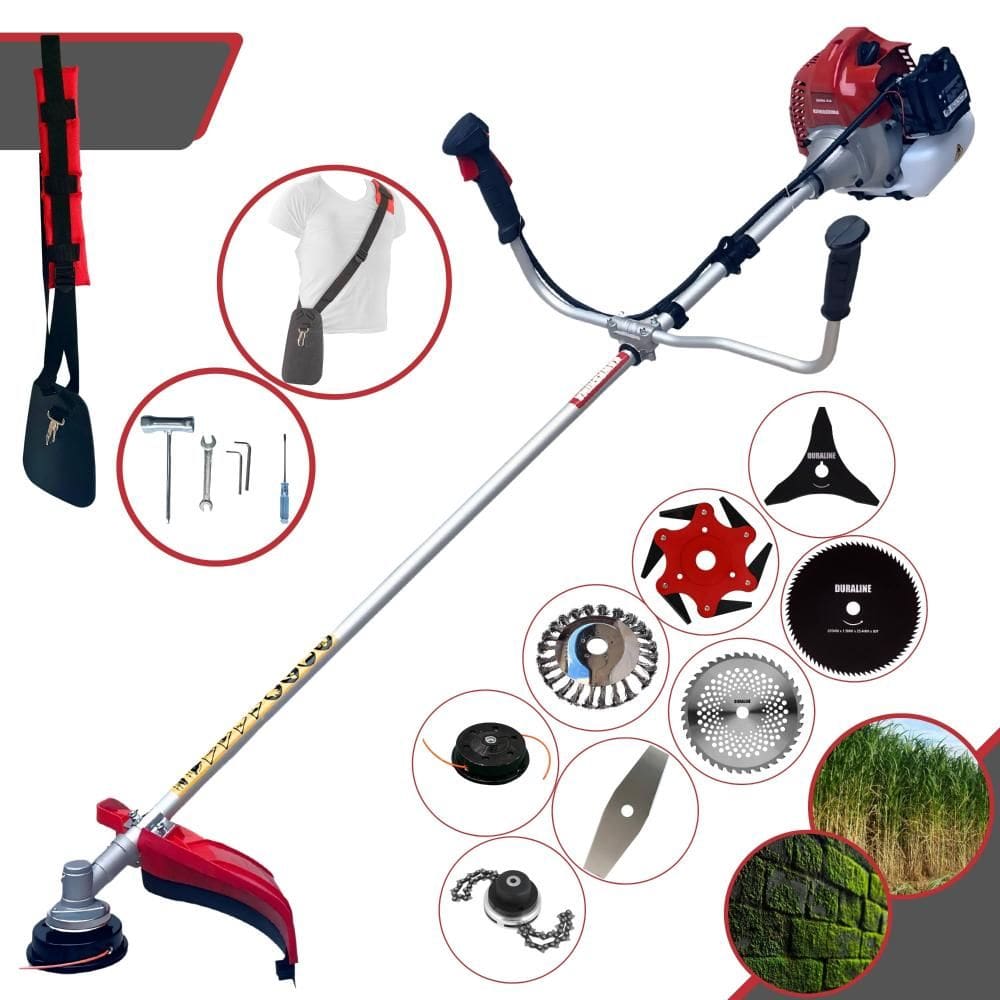 Roçadeira Kawashima BCJ521L 2T 52cc 2,5HP Com Carretel + Facas 2 Pontas, 3 Pontas, 6 Pontas, 40 Dentes de Vídea, 80 Dentes, Trimmer e Escova de Aço