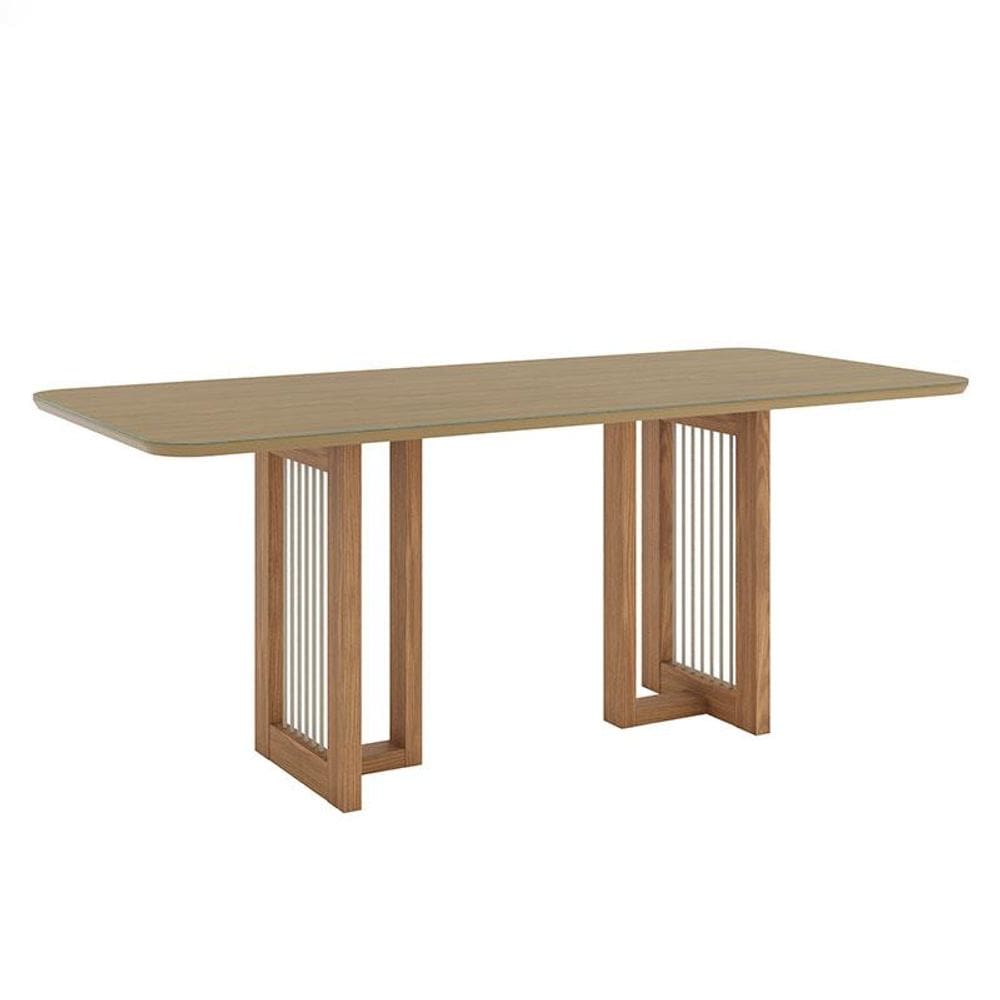 Mesa de Jantar Yara 200 cm Canto Arredondado com Vidro Nature - Henn