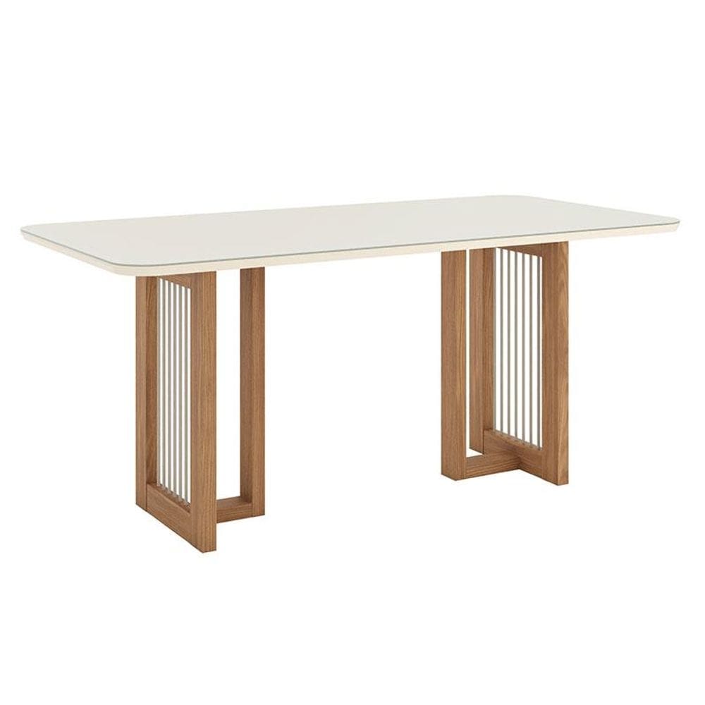 Mesa de Jantar Yara 180 cm Canto Arredondado com Vidro Nature Off White - Henn