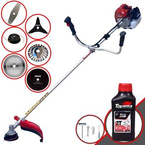 Roçadeira À Gasolina Kawashima BCJ521-L 52cc Com Faca 2 Pontas e Carretel + Facas 3 Pontas, 40 Dentes Vídea, 80 Dentes e Escova de Aço + ÓLEO TOYAMA