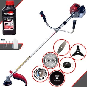 Roçadeira Completa Kawashima BCJ521L À Gasolina 52cc Com Carretel e Faca 2 Pontas + Facas 3 Pontas, 40 Dentes, 80 Dentes + Escova de Aço + ÓLEO TOYAMA