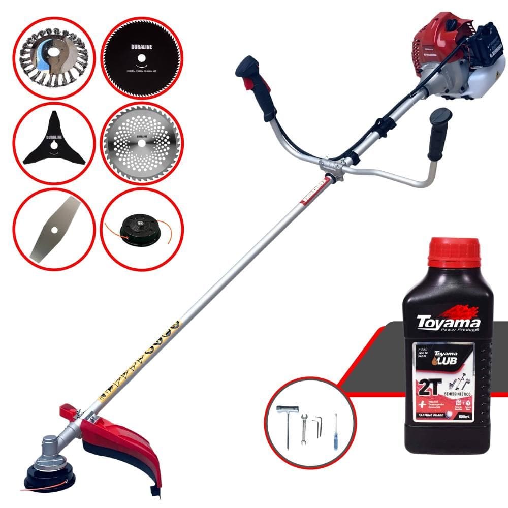 Roçadeira Lateral Kawashima BCJ521L À Gasolina 52cc 2,5HP 10.000rpm Robusta Com Carretel + 4 Lâminas de Corte + Escova de Aço + ÓLEO TOYAMA 2 TEMPOS