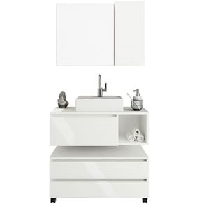 Kit Gabinete Balcão e Espelheira de Banheiro Marina