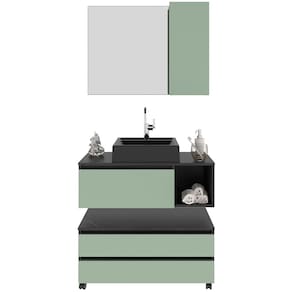Kit Gabinete Balcão e Espelheira de Banheiro Marina