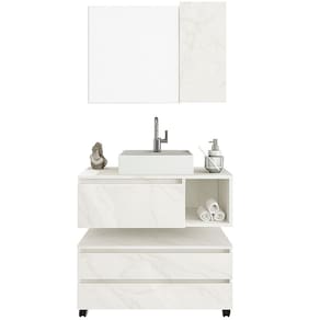 Kit Gabinete Balcão e Espelheira de Banheiro Marina