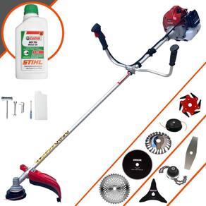 Máquina de Cortar Grama Lateral À Gasolina Kawashima BCJ521L 52cc 2,5HP de Potência 10.000rpm Roçadeira Completa Com 8 Opções de Cortes + ÓLEO STIHL
