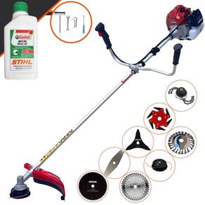 Cortador de Grama Completa À Gasolina Kawashima BCJ521L 52cc 2,5HP Alta Performance Com Carretel Nylon + Kit 7 Opções de Corte + ÓLEO STIHL 2 Tempos