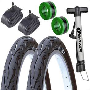 Par Pneu Bicicleta Kenda Flame Aro 26 x 2.125 Balão + 2 camara Shiver + bombinha e fita antifuro
