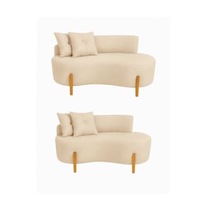 Kit 02 Sofá Orgânico 2 Lugares C/2 Almofadas Curvo Sala Recepção Boucle Bege - Montanaris Decor